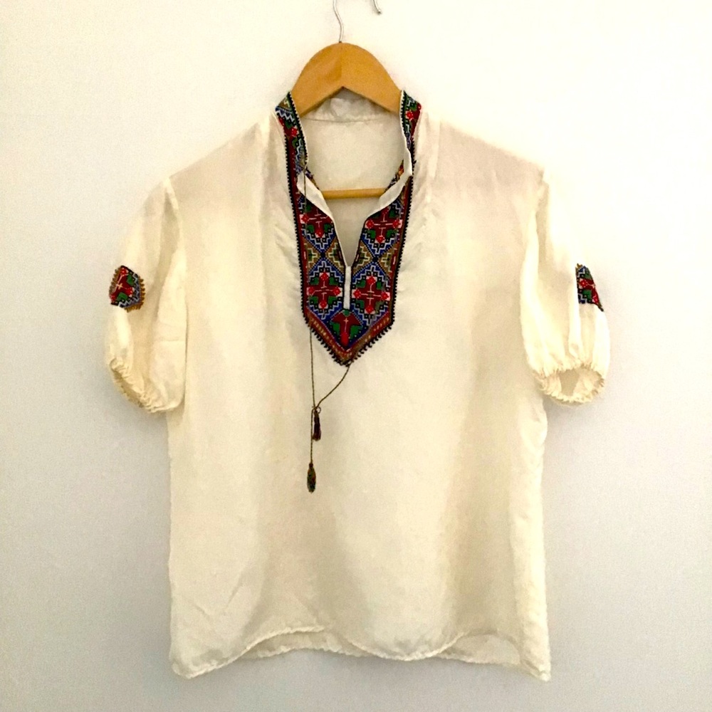Vintage Embroidered Silk Blouse